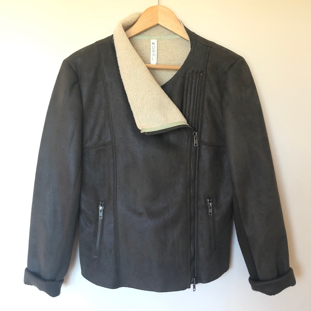 Nordstrom Mural Faux Shearling Moto Jacket Size L - Picture 3 of 16